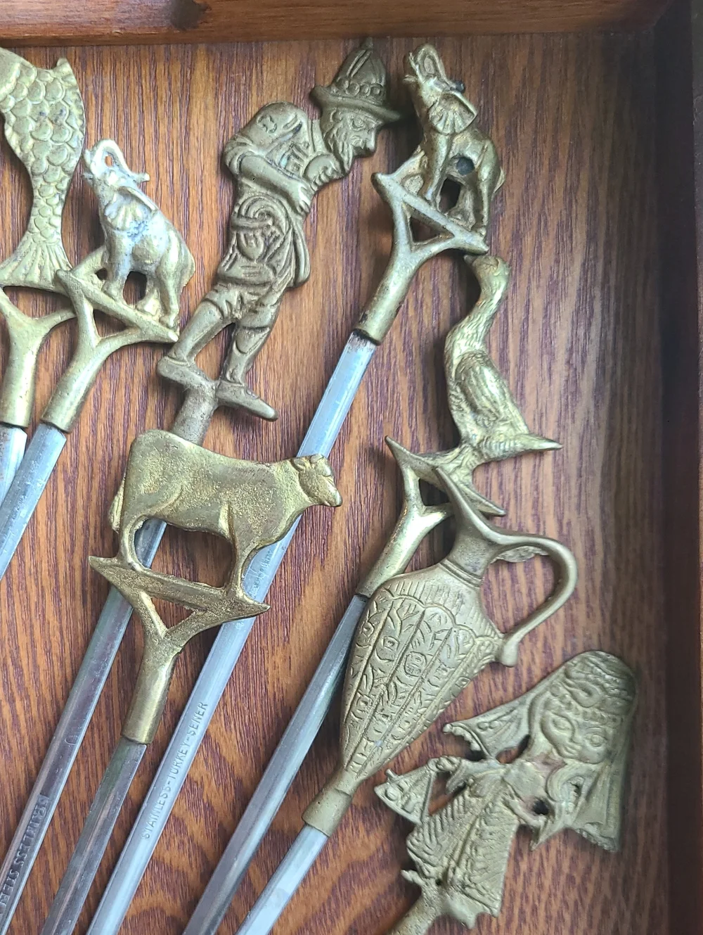 Vintage Turkish Brass-Top Decorative Skewers - Assorted Animal & Figure Designs
